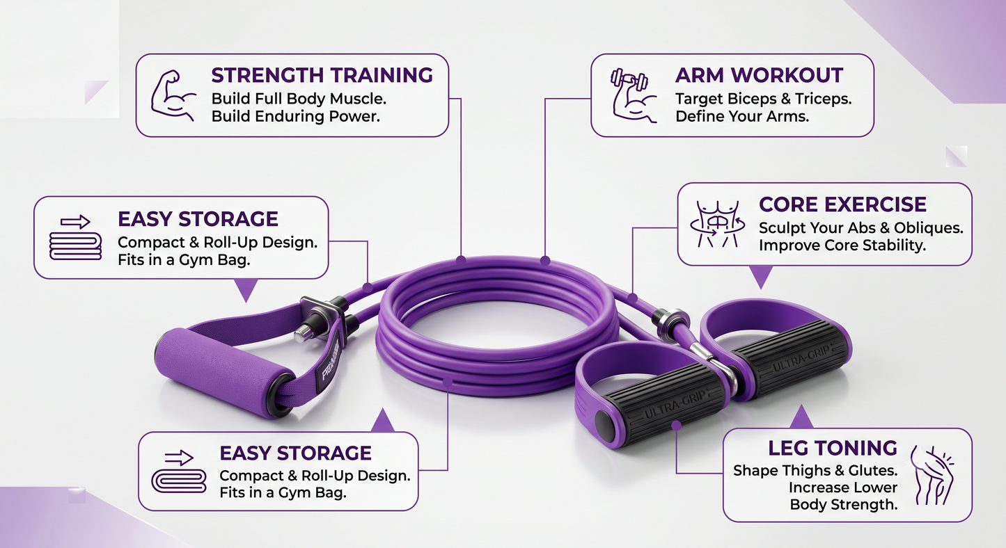 Premium Resistance Tube with Foot Pedals – Full Body Exercise Band for Home Gym, Yoga & Strength Training (15–30 kg Resistance)