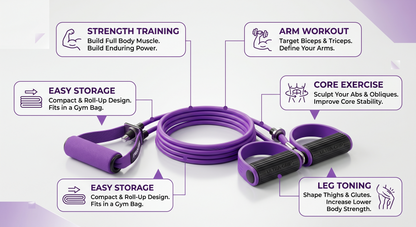 Premium Resistance Tube with Foot Pedals – Full Body Exercise Band for Home Gym, Yoga & Strength Training (15–30 kg Resistance)